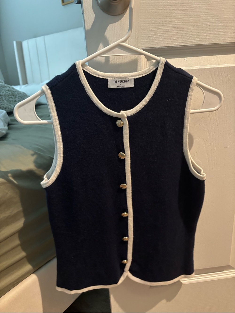 Workshop Republic Clothing Kids Navy Sleeveless Button Vest with White Trim